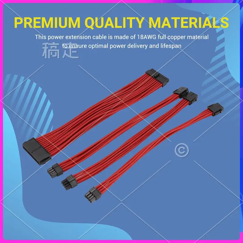 مجموعة كابل تمديد مضفر AP-9 بوصة كابل تمديد أساسي لمشط علبة الكمبيوتر متضمن ATX 24 Pin PCIE 6 + 2Pin CPU 4 + 4Pin أحمر