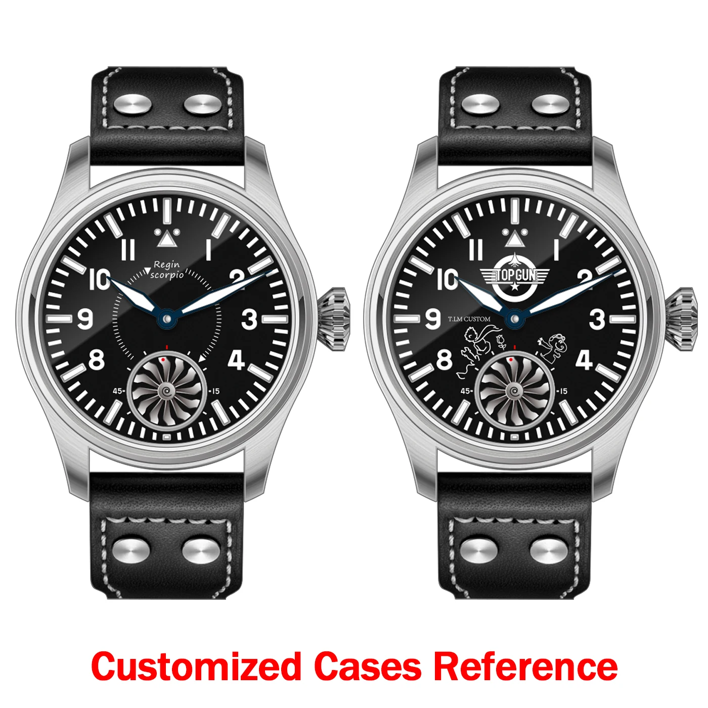 HRUODLAND Maßgefertigte Luxus-Uhr mit Logo, Dynamischem Turbinen-Sekundenzifferblatt, Saphirglas, BGW9 Lume, ST3621 DIY Retro Pilotenuhr für Herren