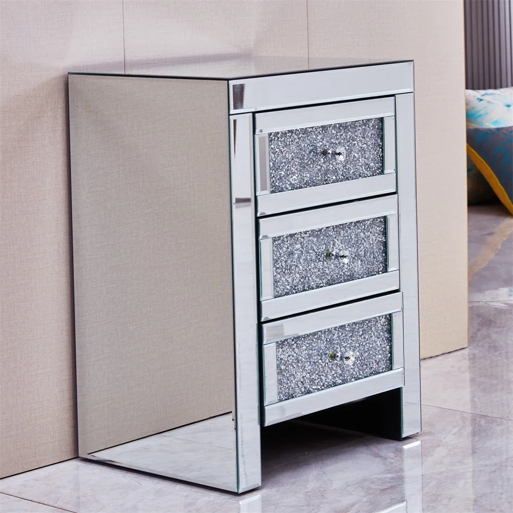 Luxury Tables Drawer Crystal Diamond Bedside Table Bedroom Furniture with 3 Drawers Bedside Table