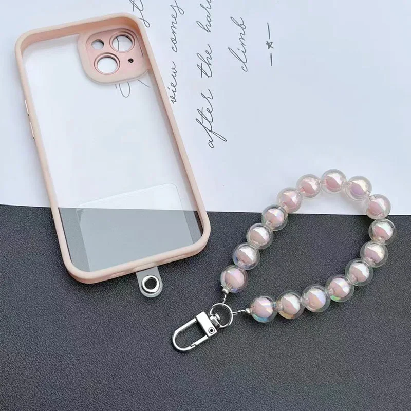 Luxury Plating Beaded Bracelet Phone Chain Acrylic Pendant For iPhone 11 13 Pro Max Woman Gold Anti-Lost Chain Hanging Jewelry