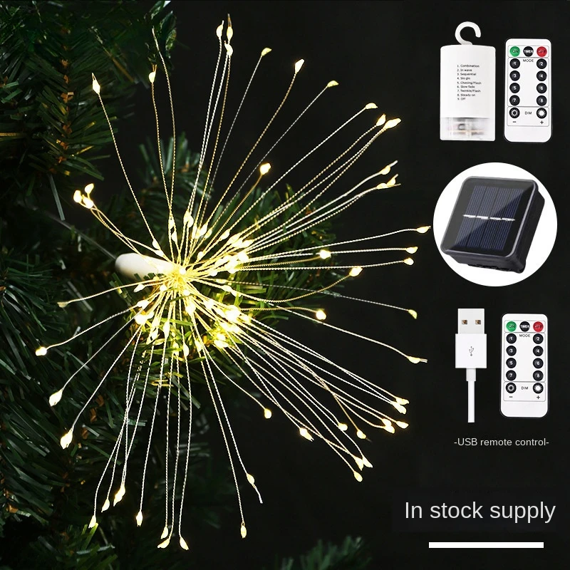 Lampu kembang api Dandelion lampu Led Festoon, lampu Natal pencahayaan lanskap liburan 8 Mode Remote Control