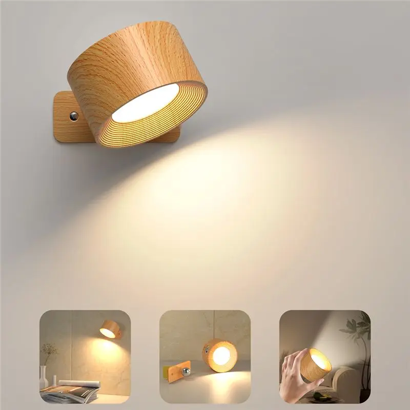 AB42-LED Wall Sconce, Magnetic Touch Control, Rechargeable Battery Operated 360° Rotatable Dimmable,Magnetic Night Light