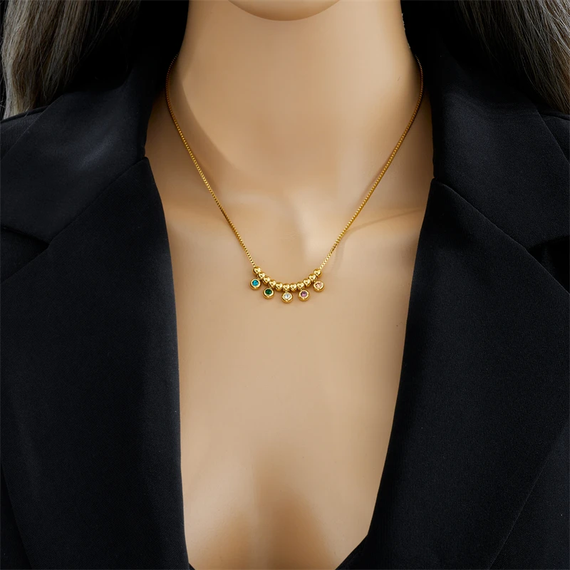 DIEYURO 316L Stainless Steel Colorful Zircon Beads Pendant Necklace For Women Girl New Trend Neck Chains Jewelry Gift Party