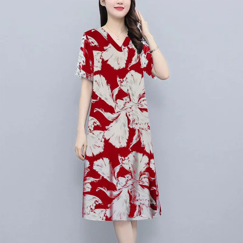 Fashionable Women's Clothing 2023 Summer New Casual Simplicity Commuting V-neck Short Sleeved Temperament Dresses