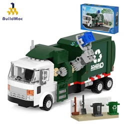 BuildMoc Garbage Truck Model Hightech Green White Car City Cleaner Children Diy Toy Building Blocks for Kids Birthday Gift