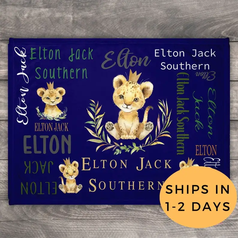 Lion Blanket, Custom Toddler Blanket, Personalized Baby Blanket Boy, Receiving Blanket, Safari Baby Shower, Jungle Baby Shower,