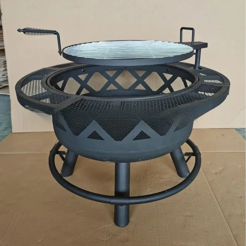 Portable Outdoor Heating Device Charcoal Grill Table for Camping Picnic Garden Party Stainless Steel Round BBQ Stove with Ash