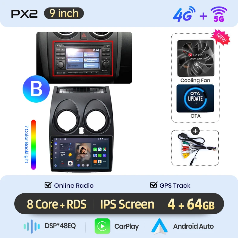 AWESAFE Draadloze CarPlay Android Auto Radio voor Nissan Qashqai J10 2006-2013 GPS Auto Navigatie Plug and Play met SWC RDS DSP