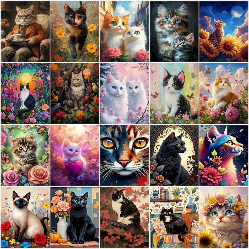 GATYZTORY pintura pinturas por números gato flor regalos Diy obra de arte al óleo suministros para manualidades adultos Kits de trabajo hecho a mano decoración del hogar
