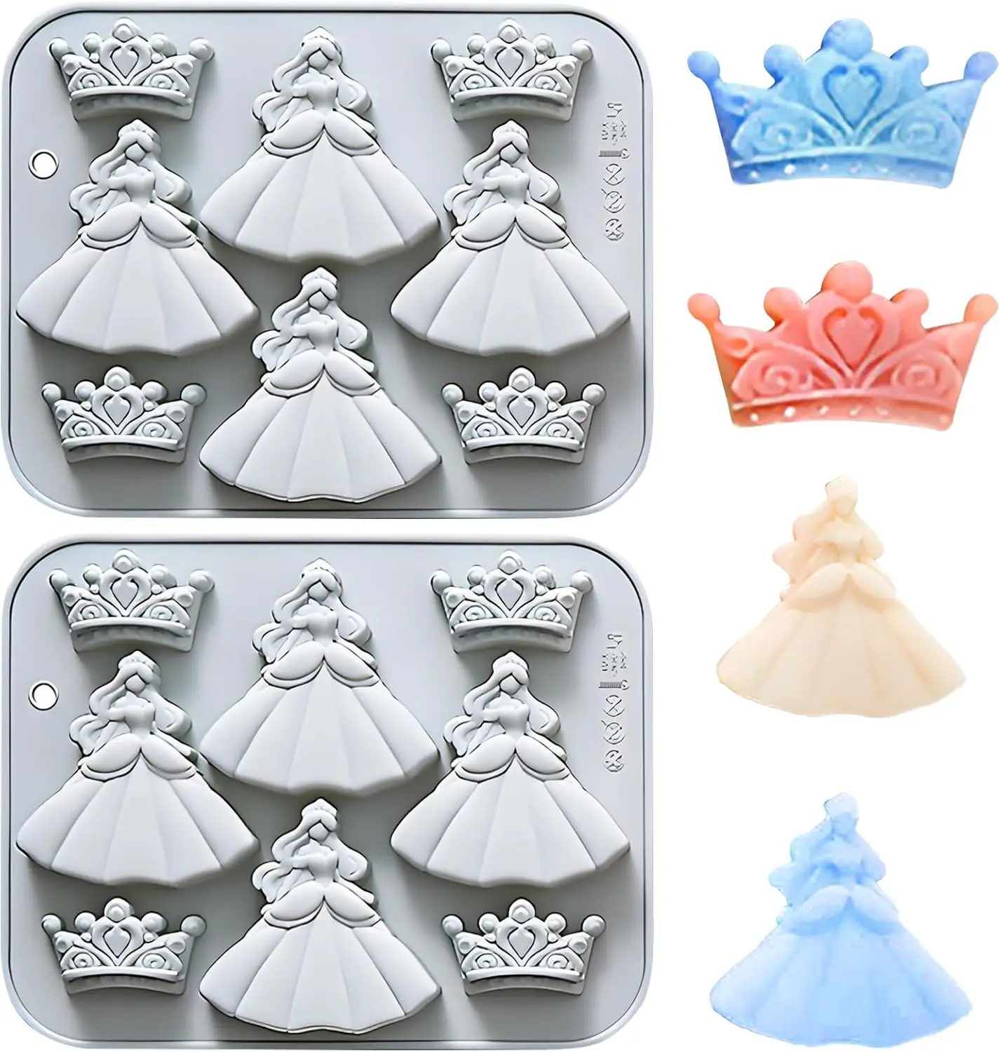 

3D Silicone Crown Fondant Molds, Princess-style Crown and Skirt Blue Shape Molds for Baking, Chocolate, Candy, Biscuit