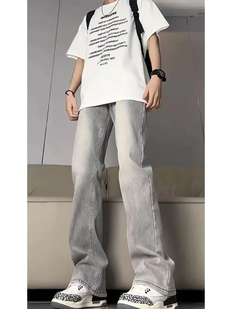 

American High Street Flared Jeans Men's High Waist Lift Vibe Sle Slim Straight Leg Cotton Polyester Blend Summer Jeans