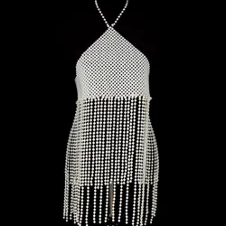 Birthday Party festival Decoration Women's Body Chain  Sexy Pearls Long Tzitzit Dresses Bra Nightclub Clothing Accessories