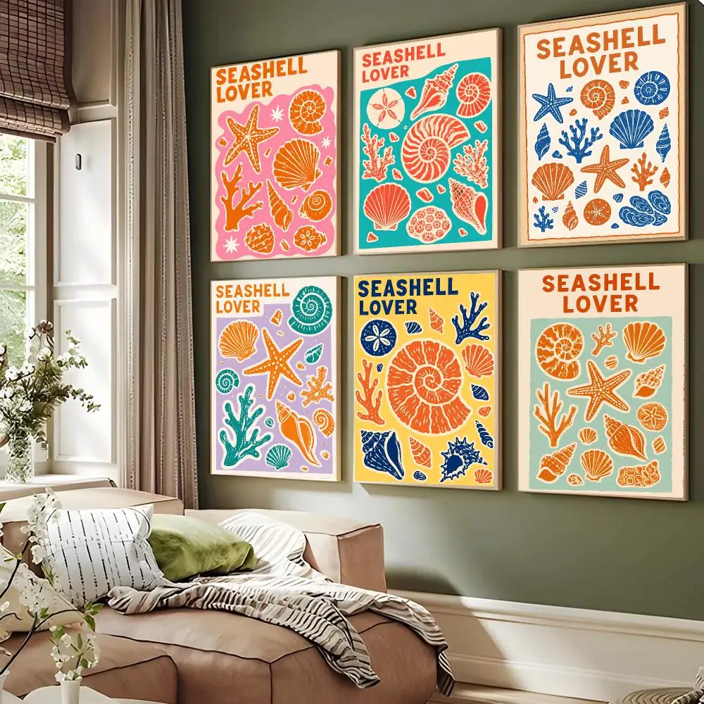 Coastal Seashell Collection Poster Wall Decor Self-Adhesive Aesthetic Modern Vibe Stylish Gift Friends Living Room Bedroom