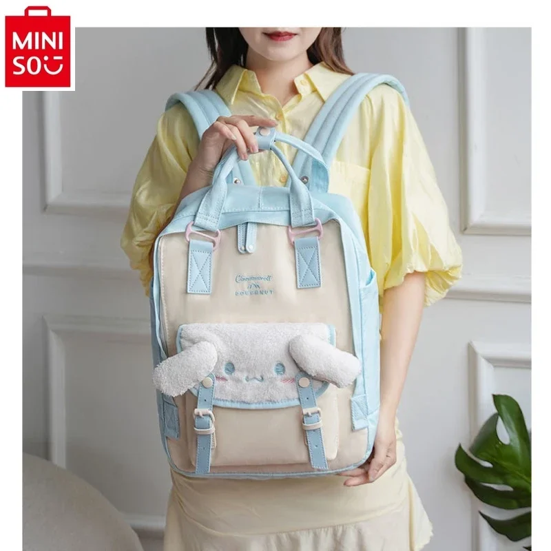 MINISO Sanrio Cartoon HelloKitty Kuromi Printed Student Backpack Fashion Large Capacity High Quality Canvas Storage Bag