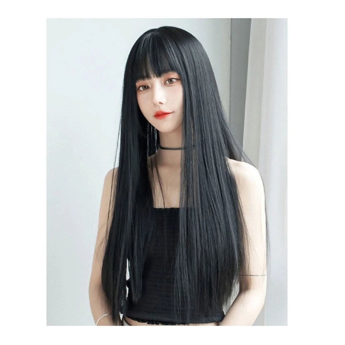 Wig Wig with Bangs for Women, Natural Looking Long Wig, Straight Wig for Daily Korea Versions Black