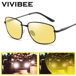 VIVIBEE Polarized Night Vision Glasses for Men Driving 2025 Metal Frame Yellow Nightvision UV400 Women Goggles