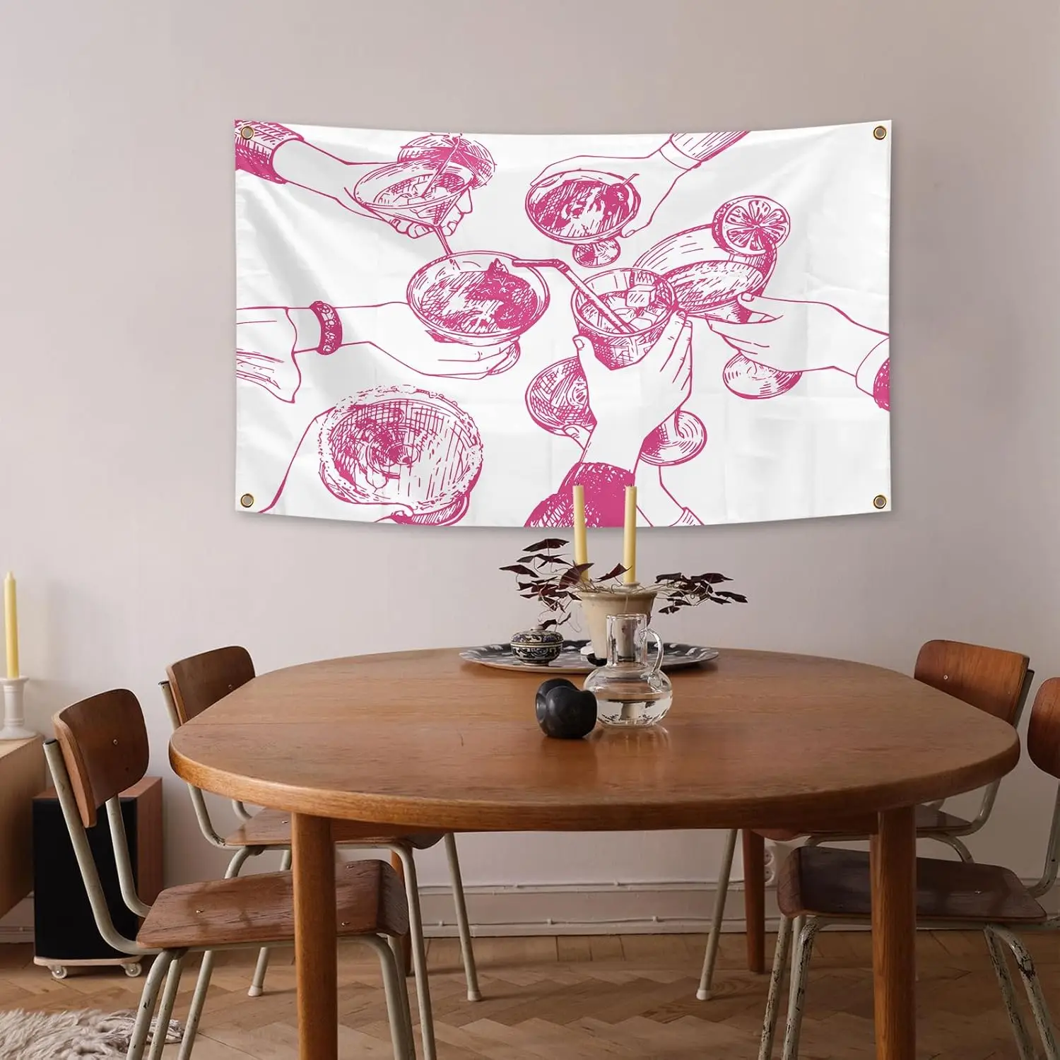 Cheers Cocktail Tapestry - Pink Drink Toast, Party Wall Art, Bar Kitchen Dorm Decor, Multiple Sizes