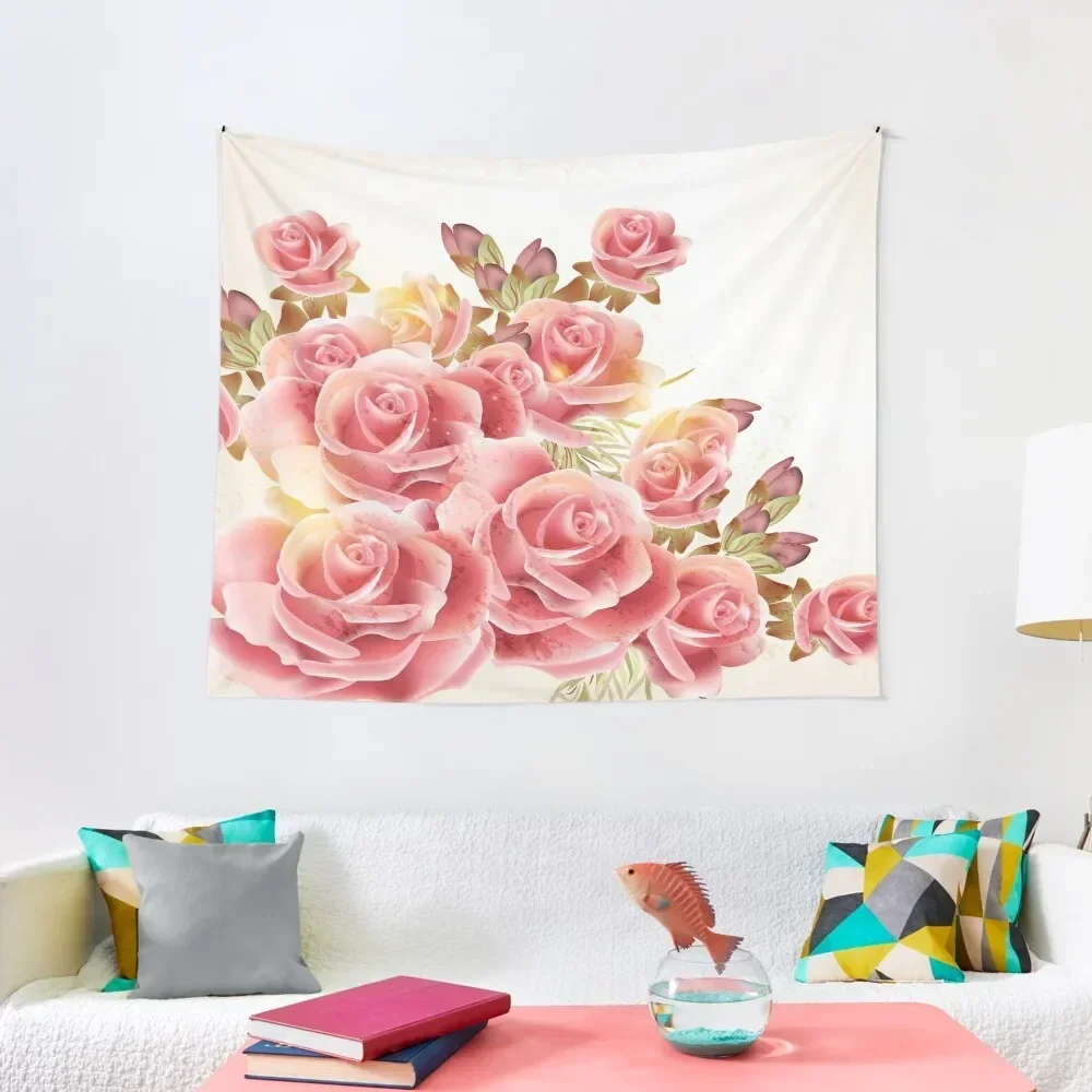 

Pink Rose Floral Print Tapestry Room Decor Korean Style Bedroom Deco Funny Tapestry