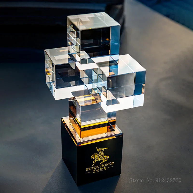 Customized Creative Crystal Trophy, Molecular Model, Technology Sense, Annual Meeting Outstanding Staff Award Souvenir, 1Pc
