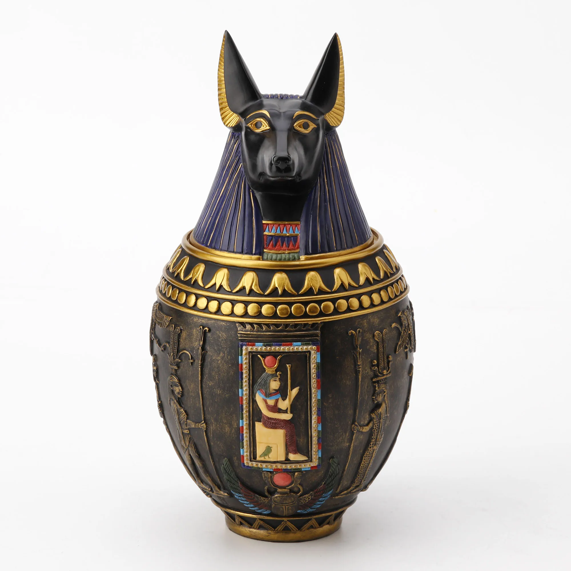 Ancient Egyptian Anubis Canopic Jar Resin Statue Vintage Egypt God Figurine Storage Urn Home Desktop Decor Collectible Ornament