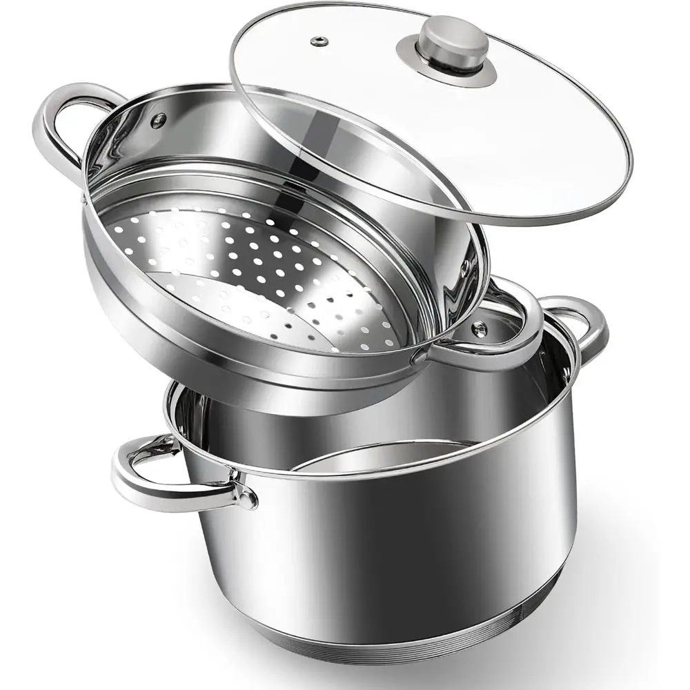 

Набор из 3-х многофункциональных кастрюль с пароваркой и крышкой из закаленного стекла, ручками из нержавеющей стали, совместим с газовыми и электрическими плитами.