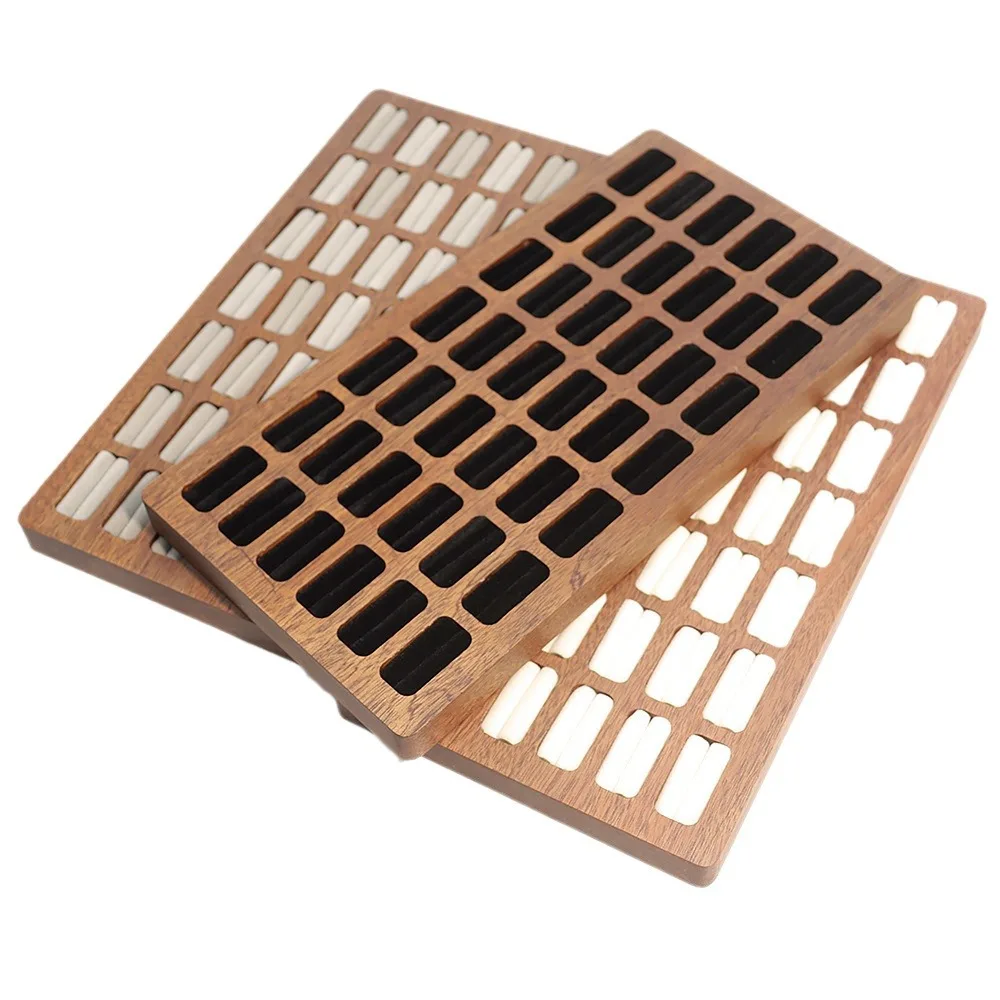 High-Capacity 20/30/42 Slots Ring Display Tray Wood Ring Ear Studs Storage Packaging Case Jewelry Exhibitors Dipslay Props