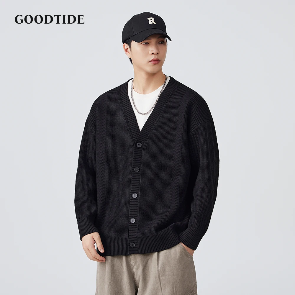 Fashion Men's Casual V - Neck Button Down Cardigan 2025 Autumn Winter New Waffle Knit Sweater Jacket Long Sleeve Outerwear Top