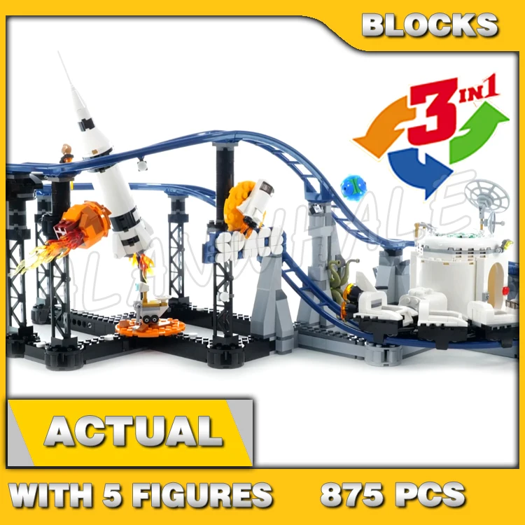 

875pcs Creator 3in1 Space Roller Coaster Drop Tower Carousel Astronaut 11399 Building Block set Compatible with Model