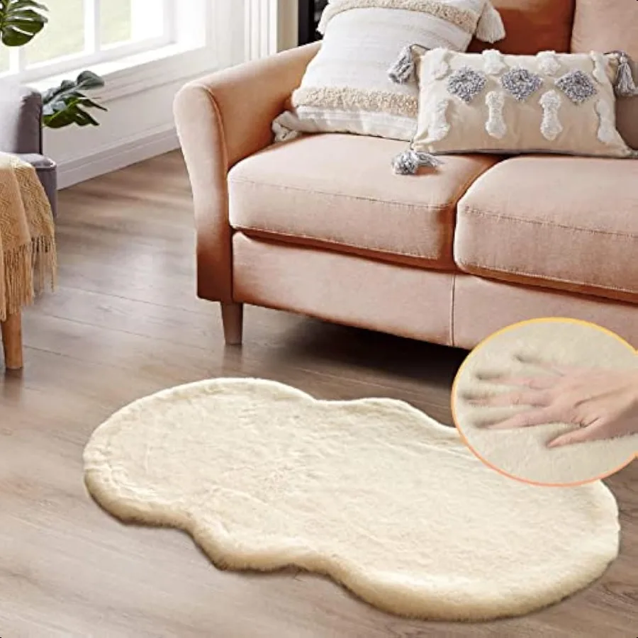 

Light Brown Beige Plush Faux Rabbit Shaggy Fur Area Rugs for Living Room Washable Fuzzy Rug Runner Small 2x4 ry Rug