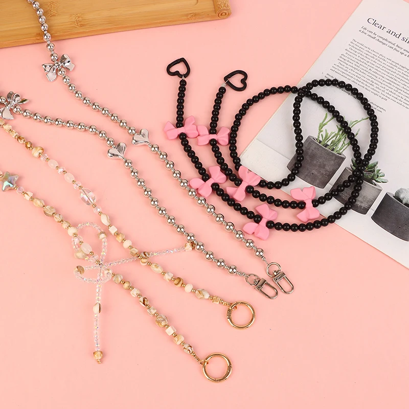 1PC Bohemia Phone Case Anti-Loss Hanging Ornaments Strap Keychain Colorful Flower Butterfly Beaded Acrylic Phone Lanyard Rope