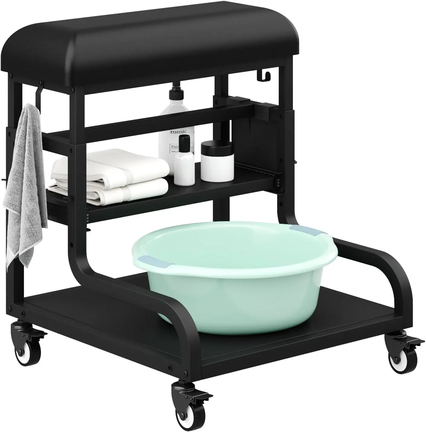 Pedicure Foot Rest Adjustable Pu Cushion Mobile Cart Storage