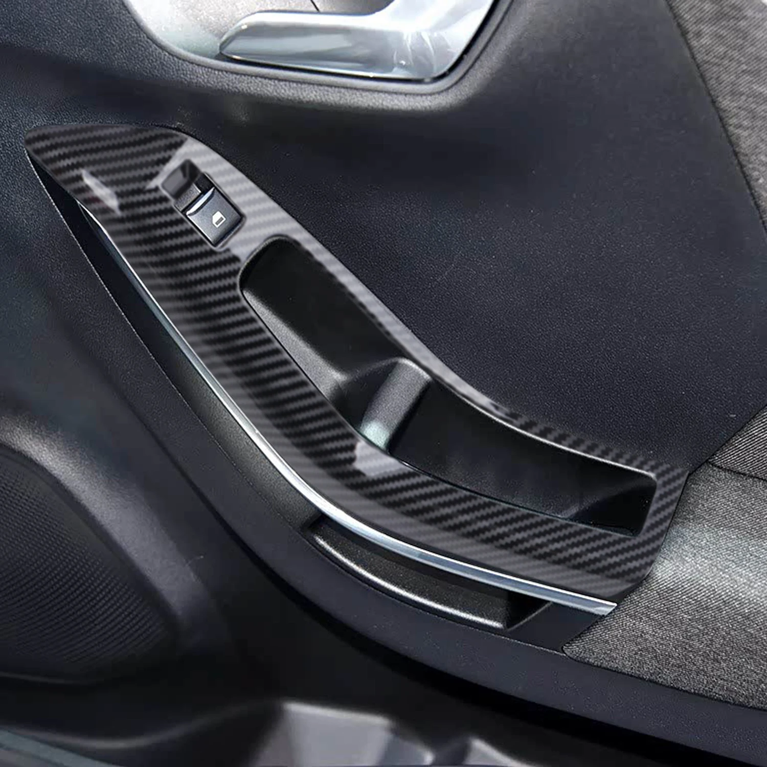 For Ford Puma 2019-2026 RHD LHD Car Accessories Window Rise Lift Control Switch Panel Cover Trim ABS Carbon Fiber Style 4PCS