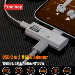 PD 100W Dual Type C Adapter USB C Earphone Audio AUX Converter USB 3.2 10Gbps Data OTG