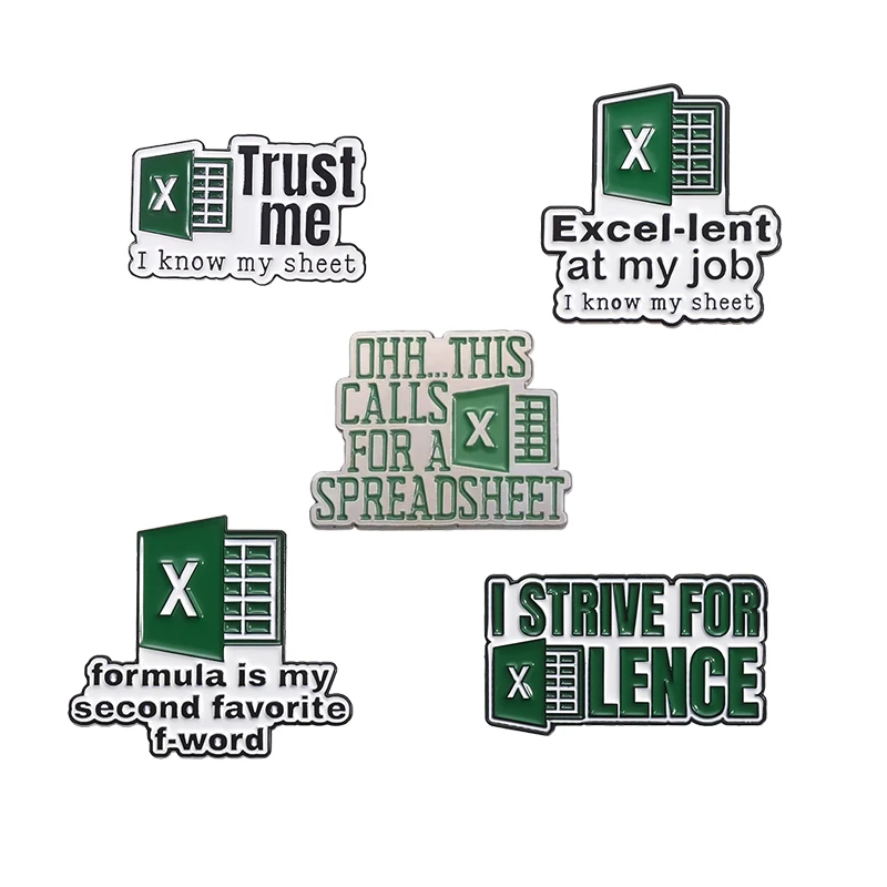 Confía en mí, sé mis hoja de Excel, alfileres esmaltados personalizados, raya para Excel Lence, broche, mochila, insignia de solapa, hoja extendida, regalo de joyería
