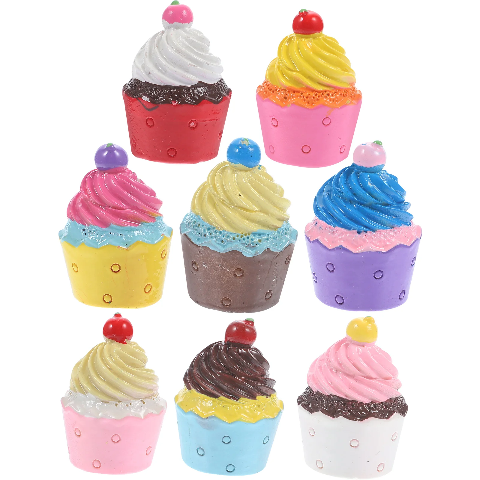 

8pcs Simulation Cupcake Keychain Resin Accessories Artificial Food Fridge Magnets Decor Handcrafts DIY Ornaments Cake Charms