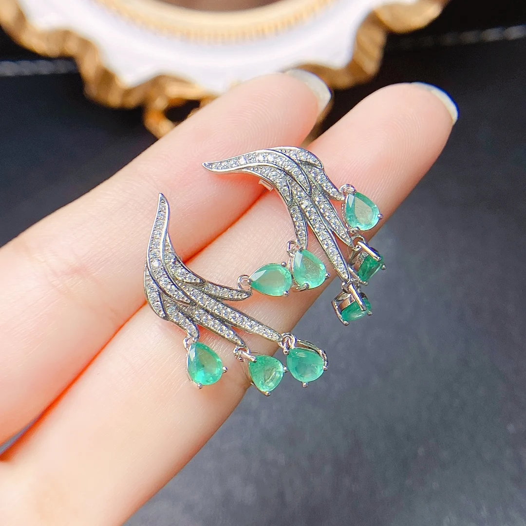 FS Inlay 4*5 Natural Emerald S925 Sterling Silver Earrings for Women Fine Fashion Charm Weddings Certificate Jewelry MeiBaPJ
