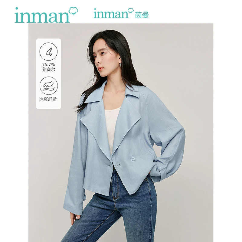 معطف قصير نسائي ربيعي جديد من Inman 2025 من الكتان مع طية صدر كبيرة وأكمام طويلة #1