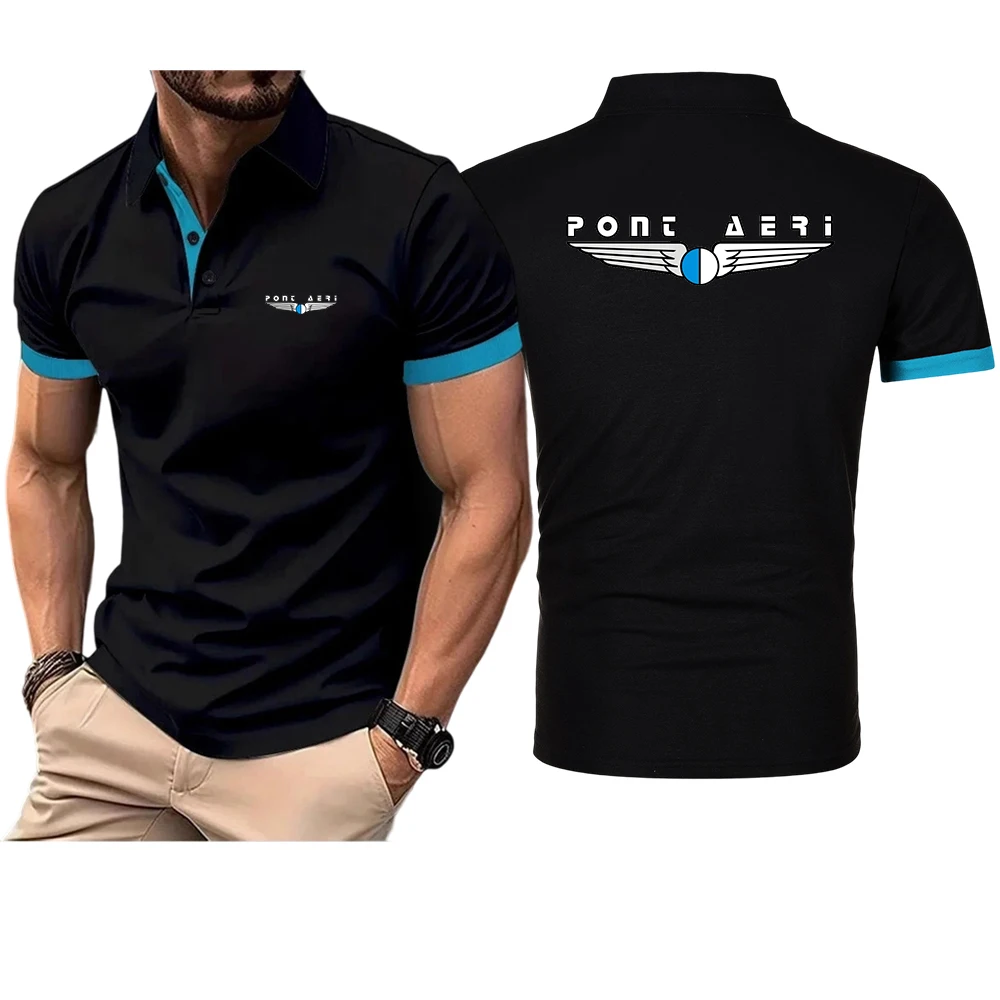 Disco Logo Pont Aeri CH Men's Basic Polo Shirt Short Sleeve Pique Knit Casual Top with Comfortable Daily & Office Wear