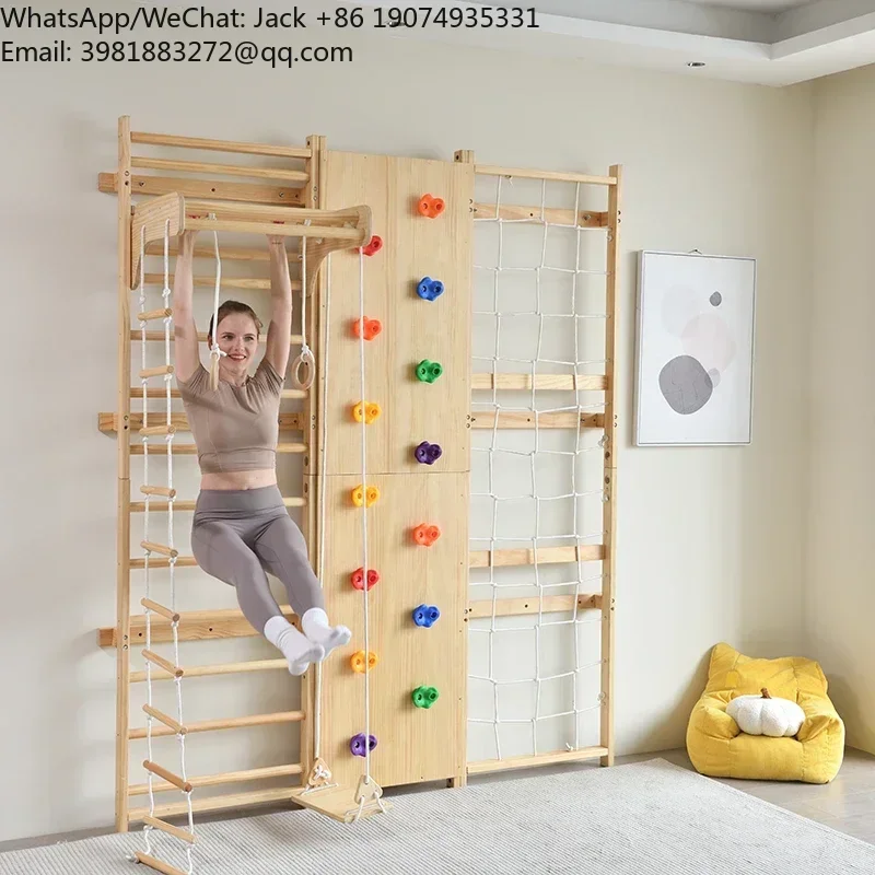 Indoor Playground Gymnastic Wall Gym Kids Wooden Swedish Ladder Set with Slide