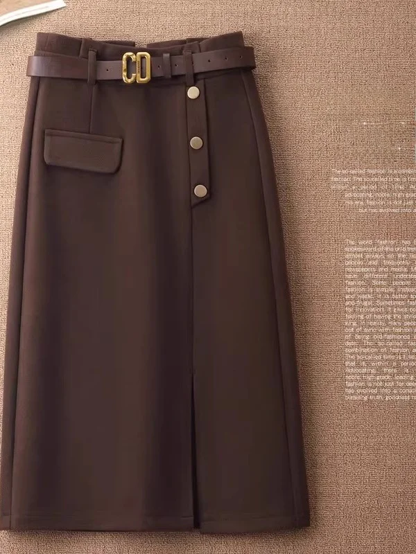 

Женская шерстяная юбка миди А-силуэта с высокой талией, однотонная, для офиса, весна-осень-зима, новинка