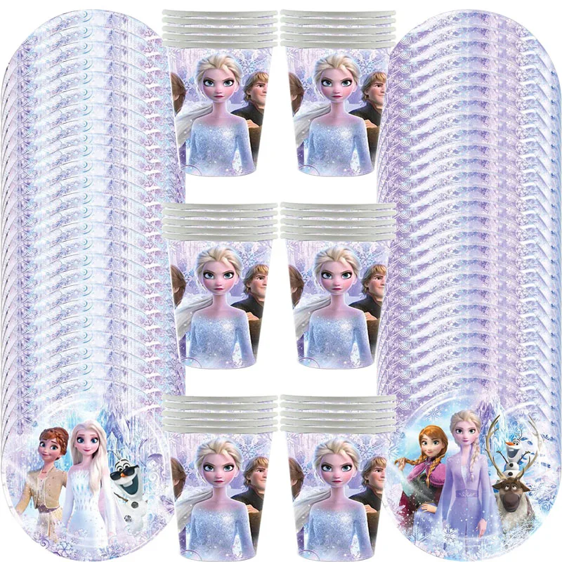 

Disney Frozen Kids Girls Favor Birthday Pack Event Party Decoration Cups Plates Baby Shower Disposable Tableware Supplies Set