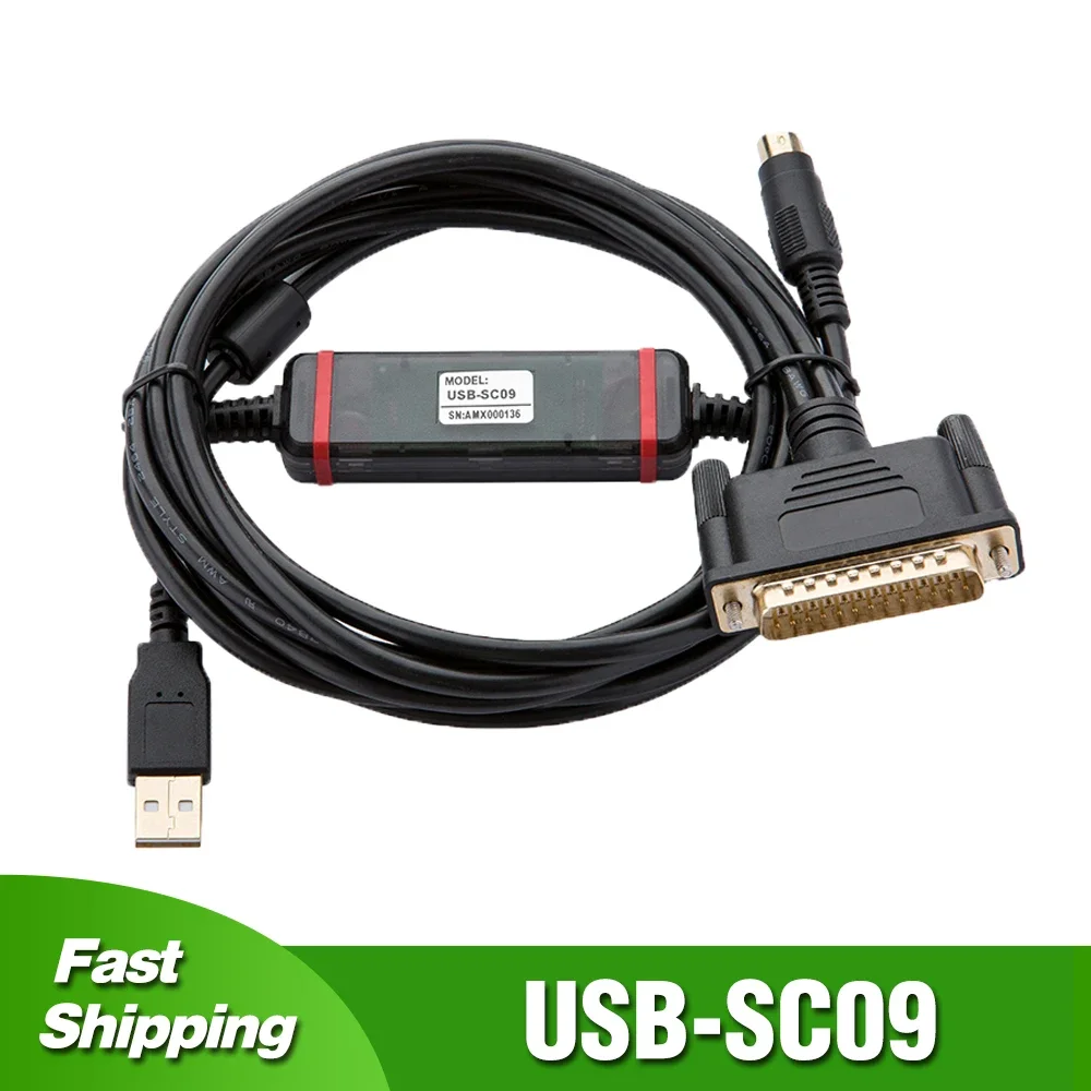 USB-SC09 for Mitsubishi FX0 FX0S FX1S FX0N FX1N FX2N A FX/A Series PLC Programming Cable Download Line RS232 Port