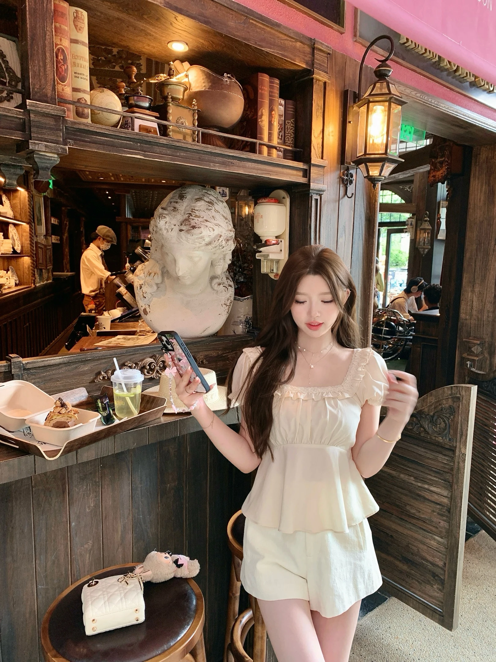 

Новинка: Женский летний укороченный топ Zhaobao Ni Castle Tea Par 00 Days Silk Lace с коротким рукавом, приталенный, укороченный