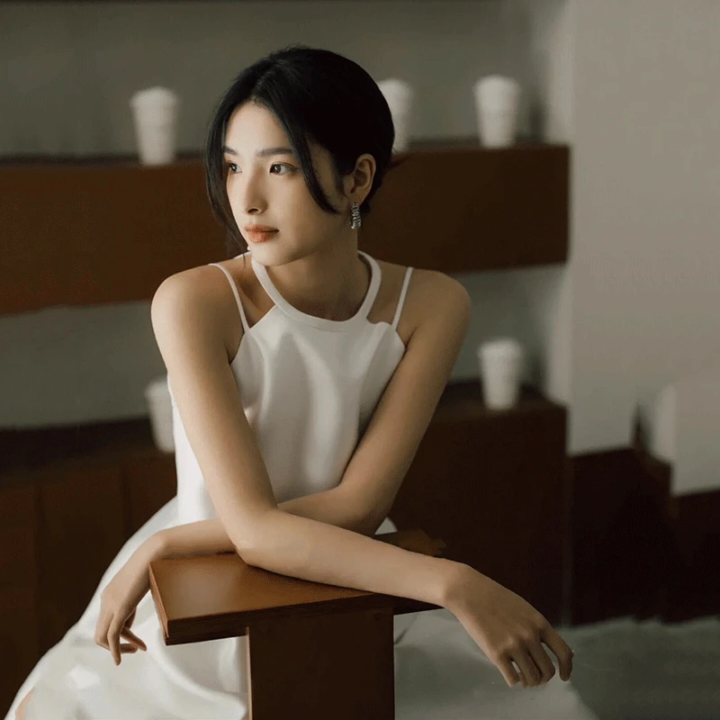 

Light Satin Wedding Dr Simple Hanging Neline Engagement White Dr A-Line Skirt Soft Polyester Fabric No Sve