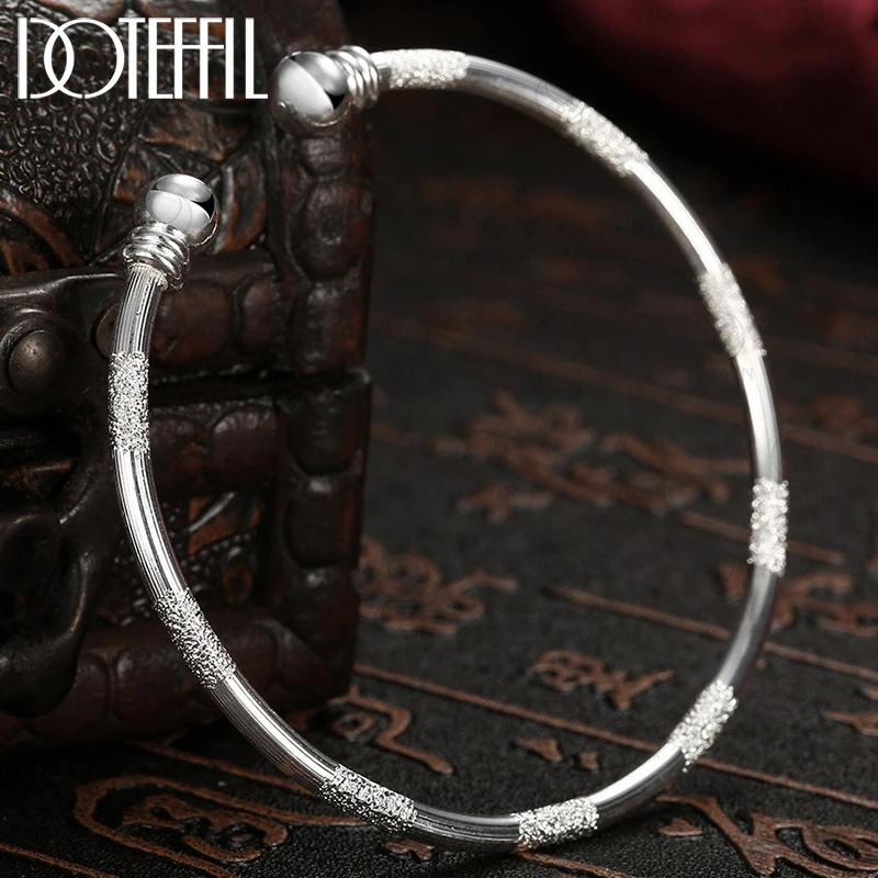 

DOTEFFIL 925 Sterling Silver Double Beads Smooth Matte Cuff Bangle Bracelet For Man Woman Wedding Engagement Fashion Jewelry