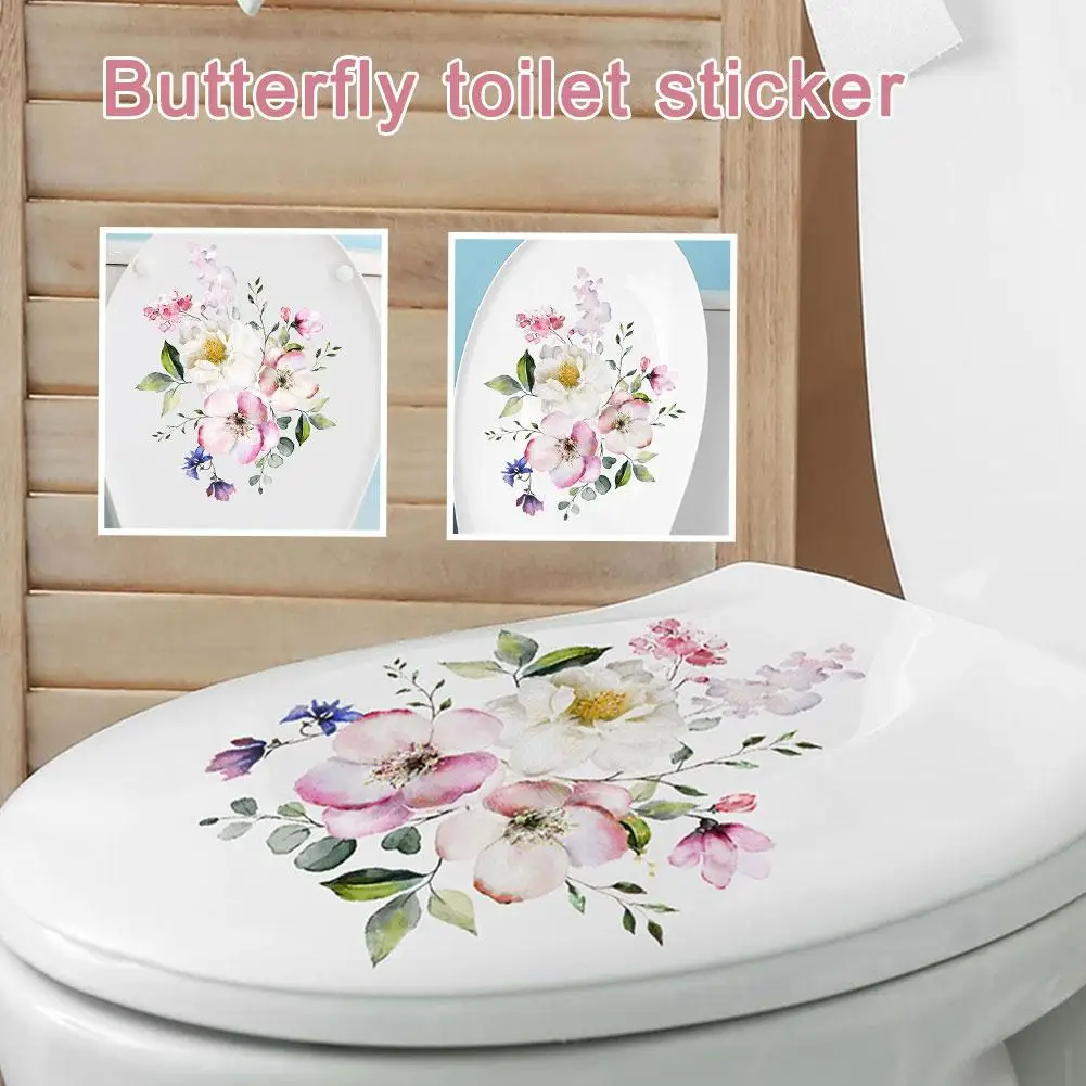 Floral Toilet Sticker Self-Adhesive Wall Decor Sticker Wall Toilet Beautify Mural Toilet Decals Tatto Flower Gorgeous Decor W3W7