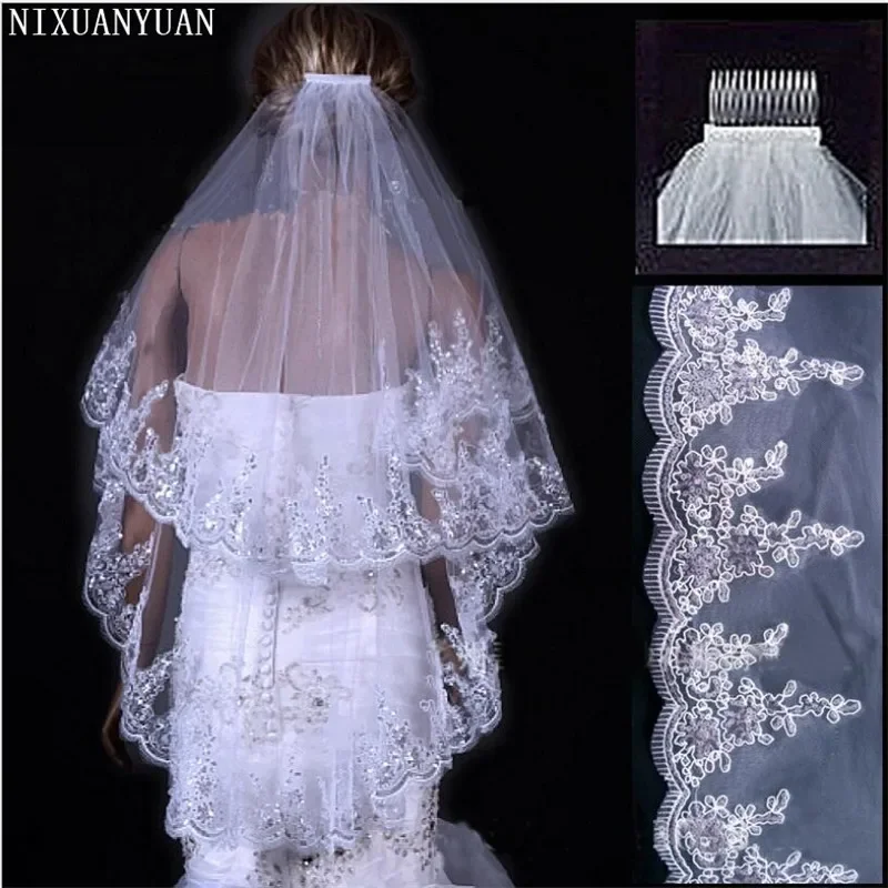 NIXUANYUAN – voile de mariage blanc ivoire, deux couches, en Tulle, court, bon marché, accessoires de mariage, vente en gros, 2022