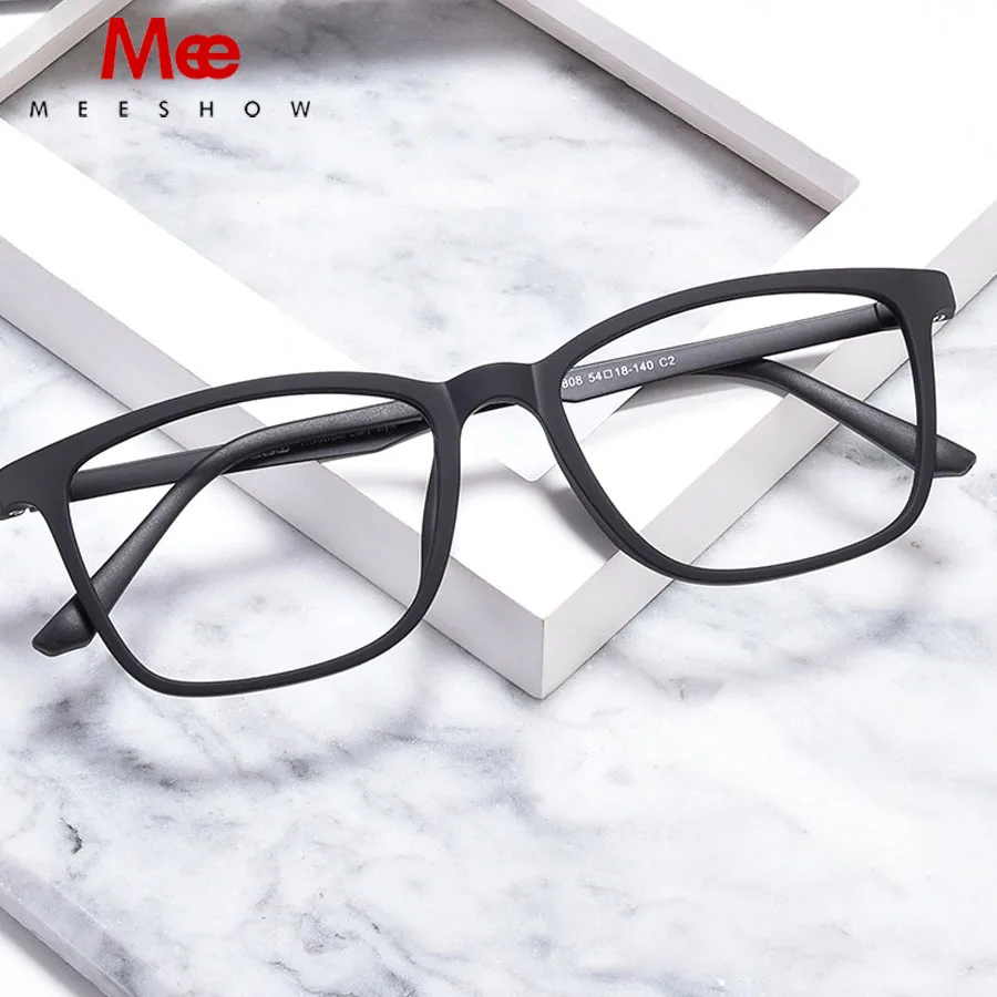 Meeshow Business 54mm Men Eyewear Retro Square TR90 Titanium Eyeglasses Myopia Optical Prescription Glasses Frame big face 8808