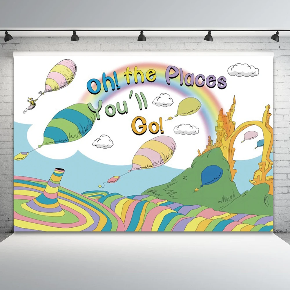 Fairytale Rainbow Cartoon Backdrop Oh The Places You'll Go Background Children's Birthday Kindergarten Photography Backgrounds