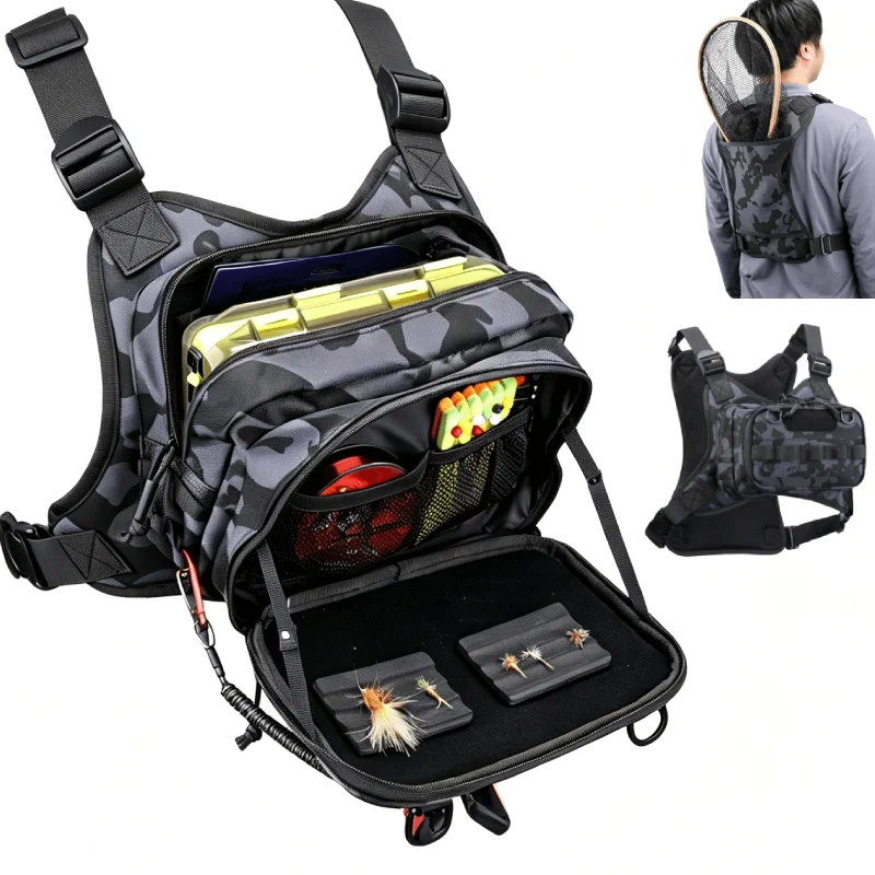 Tactical Fishing Lure Vest Backpack Outdoor Tackle Chest Pack Molle Front Sports Hunting Camouflage Men Camping Cycling Bag